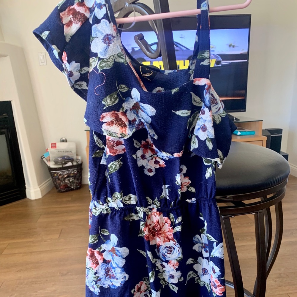 Girls Blue Floral Asymmetrical Dress